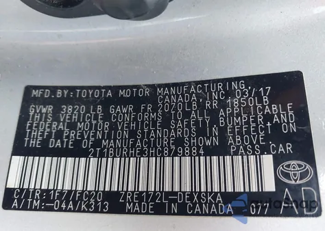 2017 Toyota Corolla Se from USA, damaged, VIN 2T1BURHE3HC879884